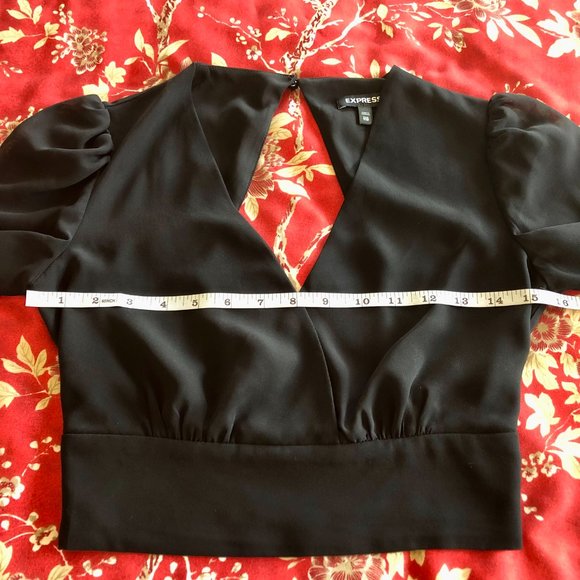 Stunning Express Puff-Shoulder V-Front Open-Back Long-Sleeve Crop Blouse XXS - Picture 13 of 16